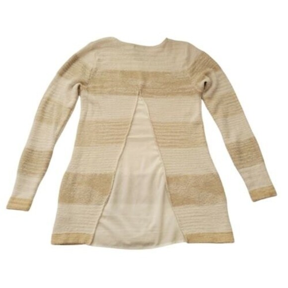 CALVIN KLEIN Sweater size Medium Brown beige Stripes Sheer Back insert - Picture 10 of 11